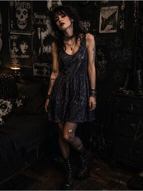 Trina Turk Black Iridescent Sequin Mini Dress